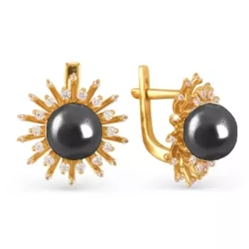 Серьги с жемчугом и фианитами Линии Любви