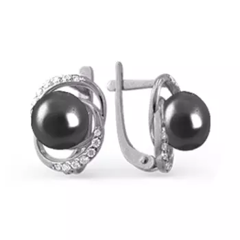 Серьги с жемчугом и фианитами Линии Любви