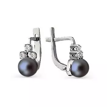 Серьги с жемчугом и фианитами Линии Любви