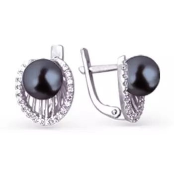 Серьги с жемчугом и фианитами Линии Любви