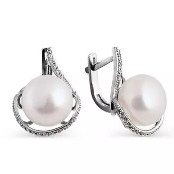 Серьги с жемчугом и фианитами Линии Любви