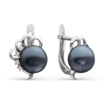 Серьги с жемчугом и фианитами Линии Любви