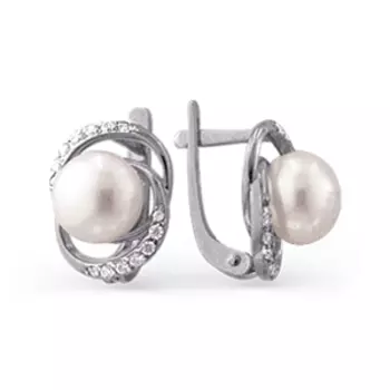 Серьги с жемчугом и фианитами Линии Любви
