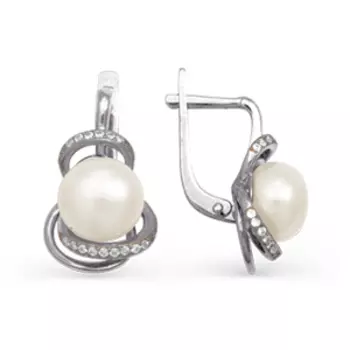 Серьги с жемчугом и фианитами Линии Любви