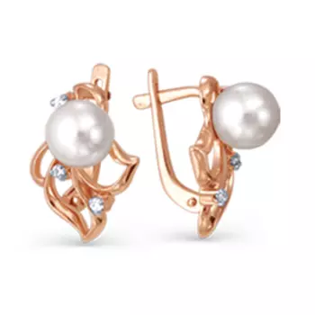 Серьги с жемчугом и фианитами Линии Любви