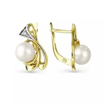 Серьги с жемчугом и фианитами Линии Любви