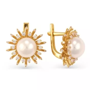 Серьги с жемчугом и фианитами Линии Любви