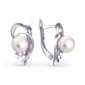 Серьги с жемчугом и фианитами Линии Любви