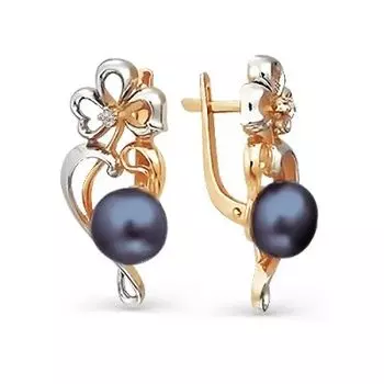 Серьги с жемчугом и фианитами Линии Любви