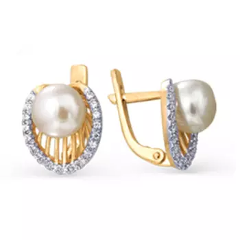 Серьги с жемчугом и фианитами Линии Любви