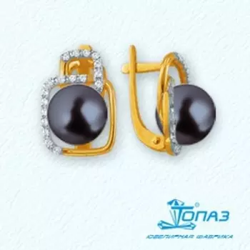 Серьги с жемчугом и фианитами Линии Любви