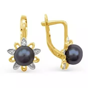 Серьги с жемчугом и фианитами Линии Любви