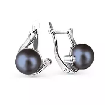 Серьги с жемчугом и фианитами Линии Любви
