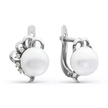 Серьги с жемчугом и фианитами Линии Любви