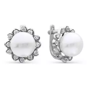 Серьги с жемчугом и фианитами Линии Любви