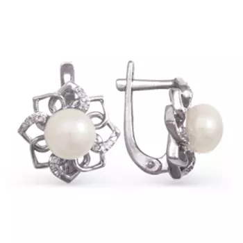 Серьги с жемчугом и фианитами Линии Любви