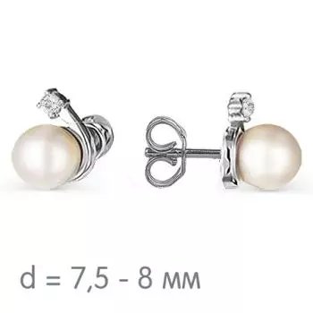 Серьги с жемчугом и фианитами Линии Любви