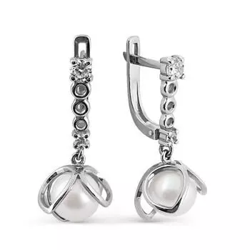 Серьги с жемчугом и фианитами Линии Любви