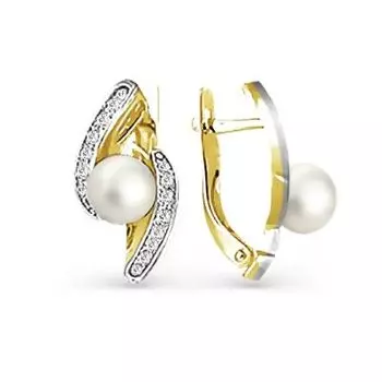 Серьги с жемчугом и фианитами Линии Любви