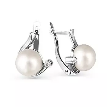 Серьги с жемчугом и фианитами Линии Любви
