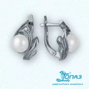 Серьги с жемчугом и фианитами Линии Любви