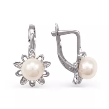 Серьги с жемчугом и фианитами Линии Любви
