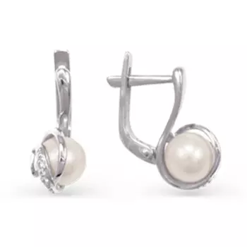Серьги с жемчугом и фианитами Линии Любви