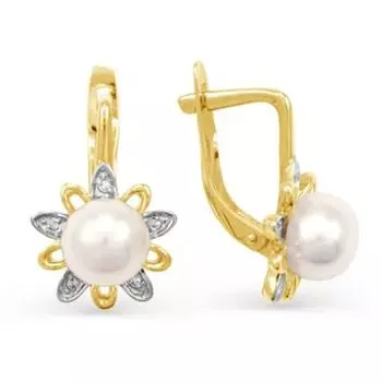 Серьги с жемчугом и фианитами Линии Любви