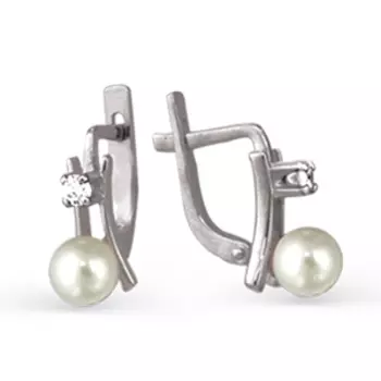 Серьги с жемчугом и фианитами Линии Любви