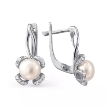 Серьги с жемчугом и фианитами Линии Любви
