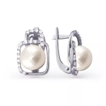 Серьги с жемчугом и фианитами Линии Любви
