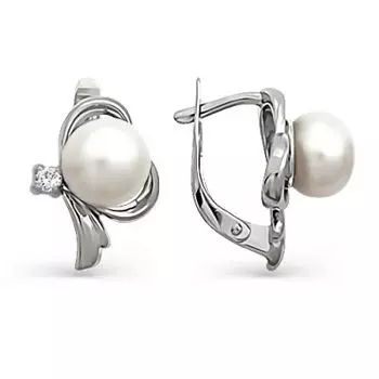 Серьги с жемчугом и фианитами Линии Любви