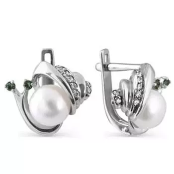 Серьги с жемчугом и фианитами Линии Любви