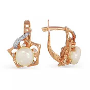 Серьги с жемчугом и фианитами Линии Любви