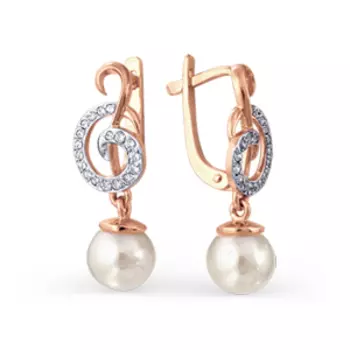 Серьги с жемчугом и фианитами Линии Любви
