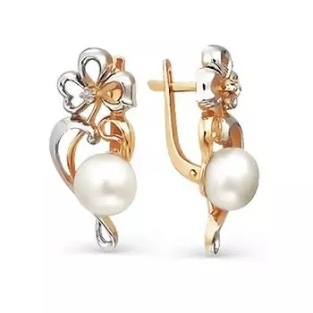 Серьги с жемчугом и фианитами Линии Любви