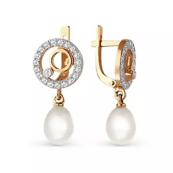 Серьги с жемчугом и фианитами Линии Любви