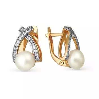 Серьги с жемчугом и фианитами Линии Любви