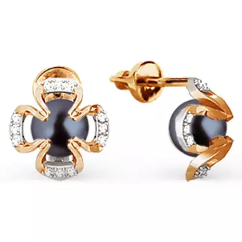 Серьги с жемчугом и фианитами Линии Любви