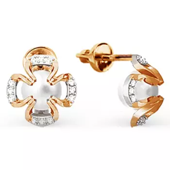 Серьги с жемчугом и фианитами Линии Любви