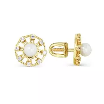 Серьги с жемчугом и фианитами Линии Любви