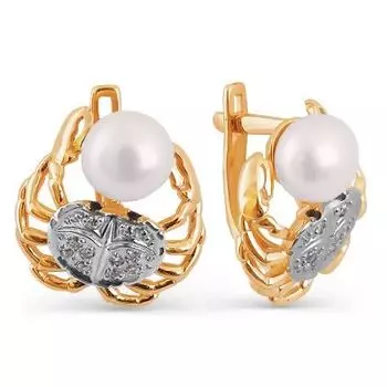 Серьги с жемчугом и фианитами Линии Любви