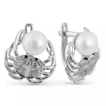 Серьги с жемчугом и фианитами Линии Любви