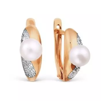 Серьги с жемчугом и фианитами Линии Любви