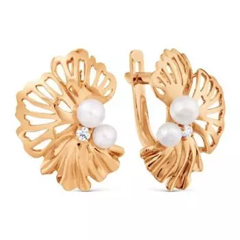 Серьги с жемчугом и фианитами Линии Любви