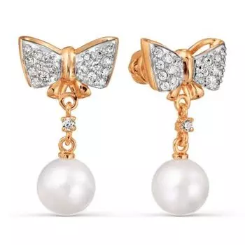 Серьги с жемчугом и фианитами Линии Любви