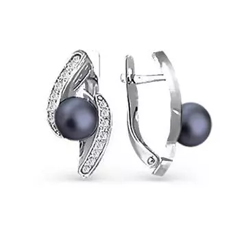 Серьги с жемчугом и фианитами Линии Любви