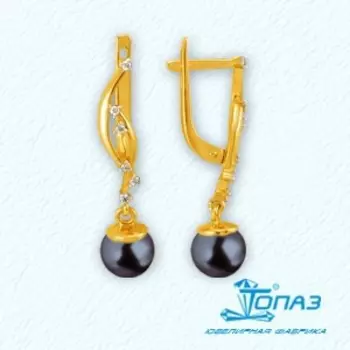 Серьги с жемчугом и фианитами Линии Любви