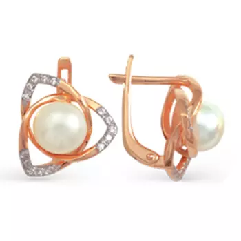 Серьги с жемчугом и фианитами Линии Любви