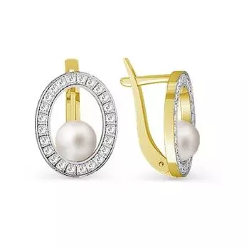 Серьги с жемчугом и фианитами Линии Любви